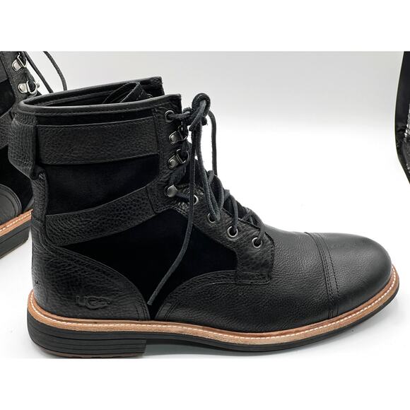 UGG Magnusson Black Leather & Suede Comfort VTG Style Lace Up Boots Mens Size 12 - Picture 8 of 13